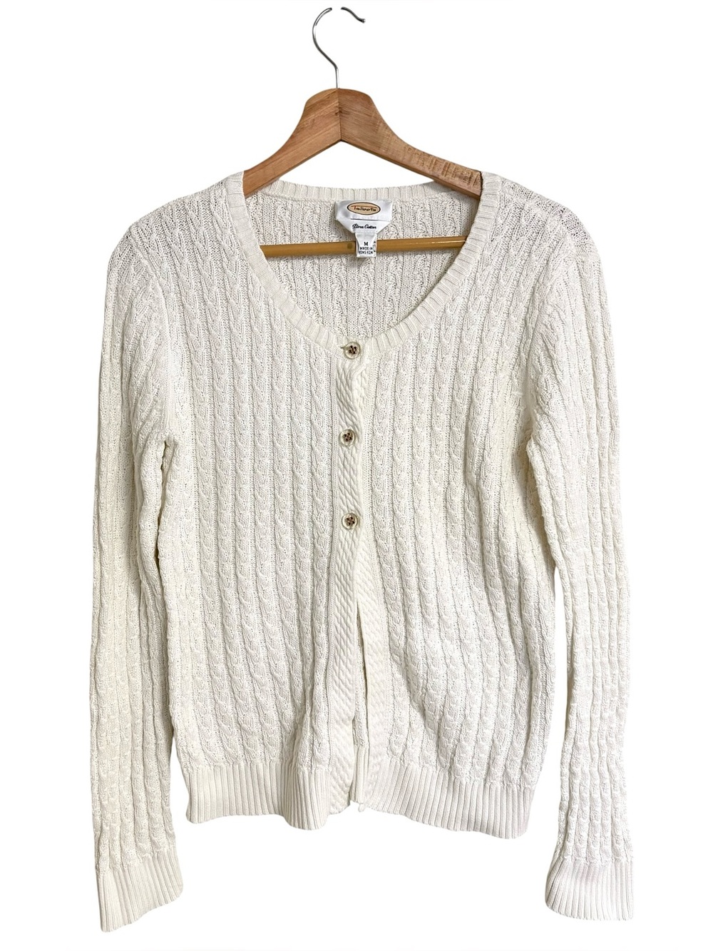 Talbots Vintage white cable knit 1/2 button front cottagecore sweater size M